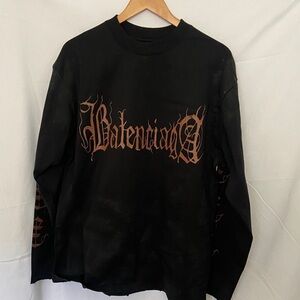 Balenciaga Black Long Sleeve Tee with Brown Print